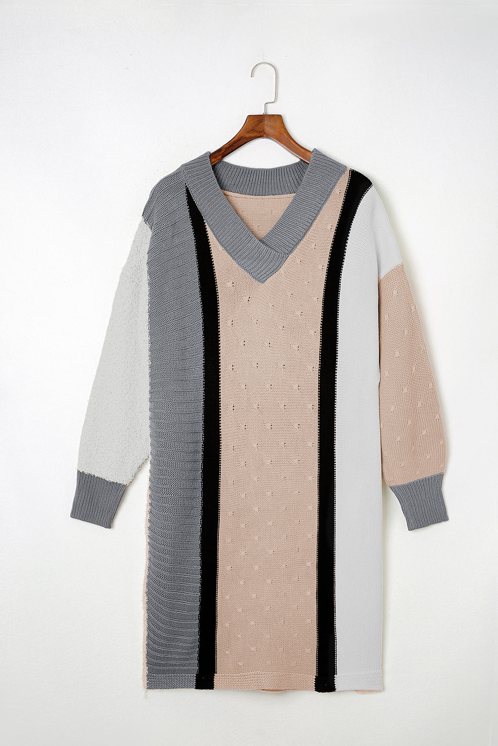 Mixed Boucl Colour Block Plus Size Sweater Dress | Apricot