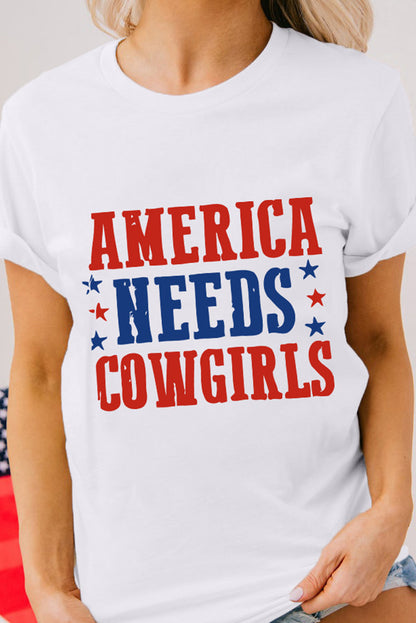 America Needs Cowgirls Crew Neck Graphic Tee | White