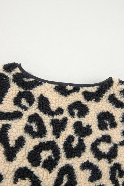 Leopard Print Sherpa Vest Coat | Black