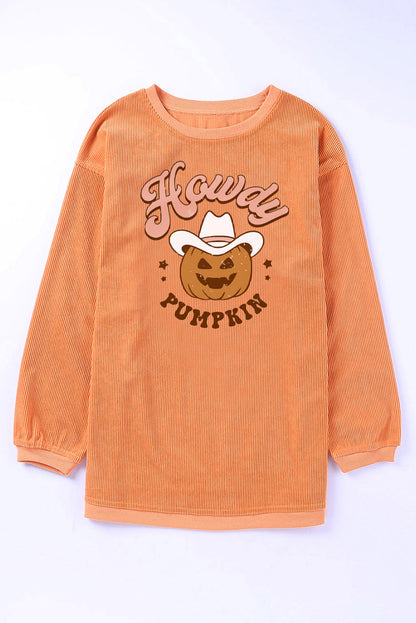 Howdy Pumpkin Halloween Graphic Corded Sweatshirt | Orange