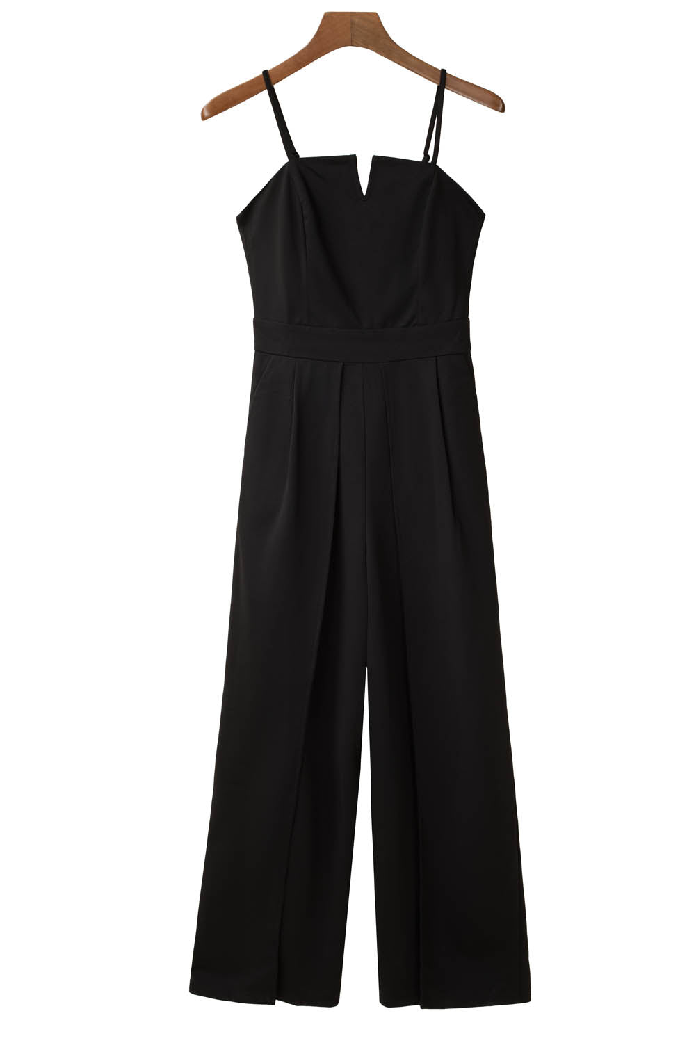 Spaghetti Straps Slit Leg Jumpsuit With Pockets | Black