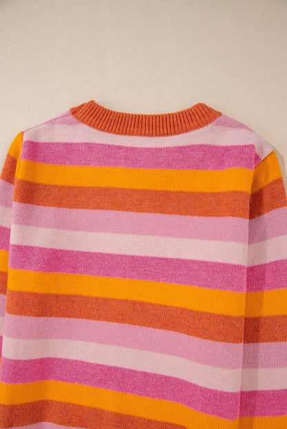 Colour Block Ribbed Edge Round Neck Sweater | Orange