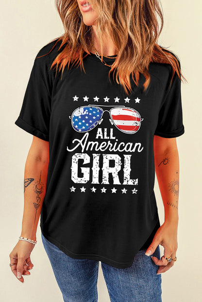 Stars And Stripes Glasses Slogan Graphic T Shirt | Black