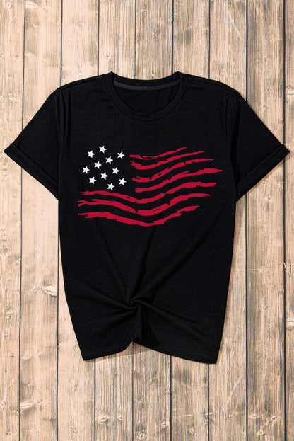 American Flag Graphic Crew Neck T Shirt | Black