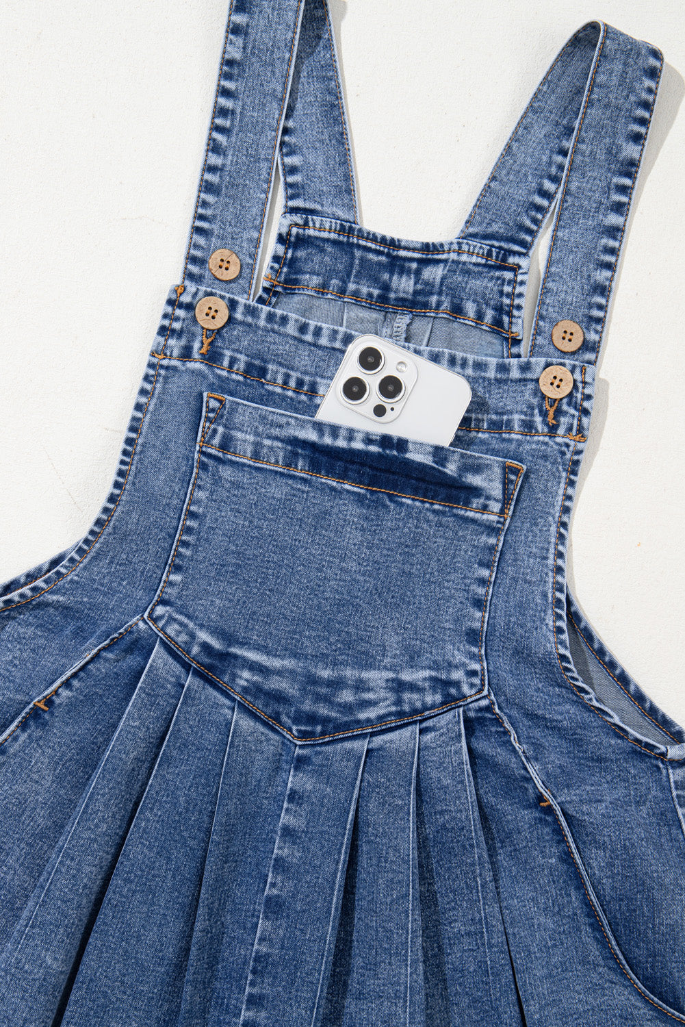 Mineral Wash Buttoned Straps Wide Leg Denim Overalls | Light Blue