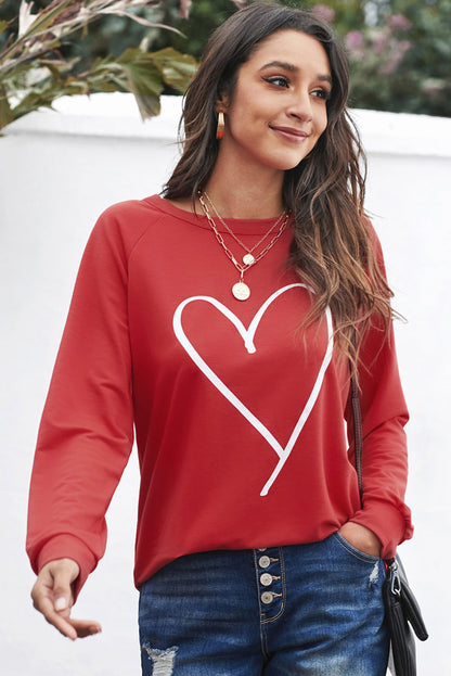 Fiery  Simple Heart Graphic Valentine'S Sweatshirt | Red