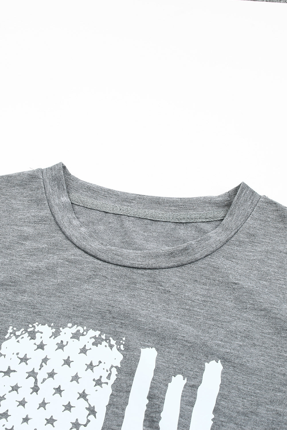 America Flag Print Crewneck T-Shirt | Gray