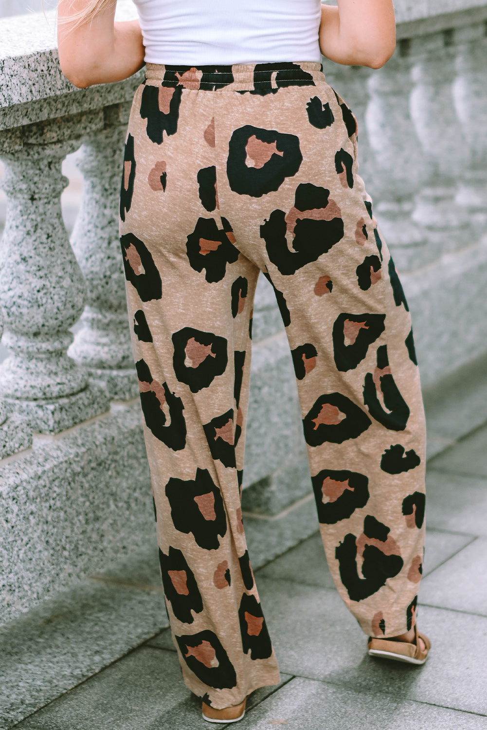 Drawstring Wide Leg Casual Pants | Leopard