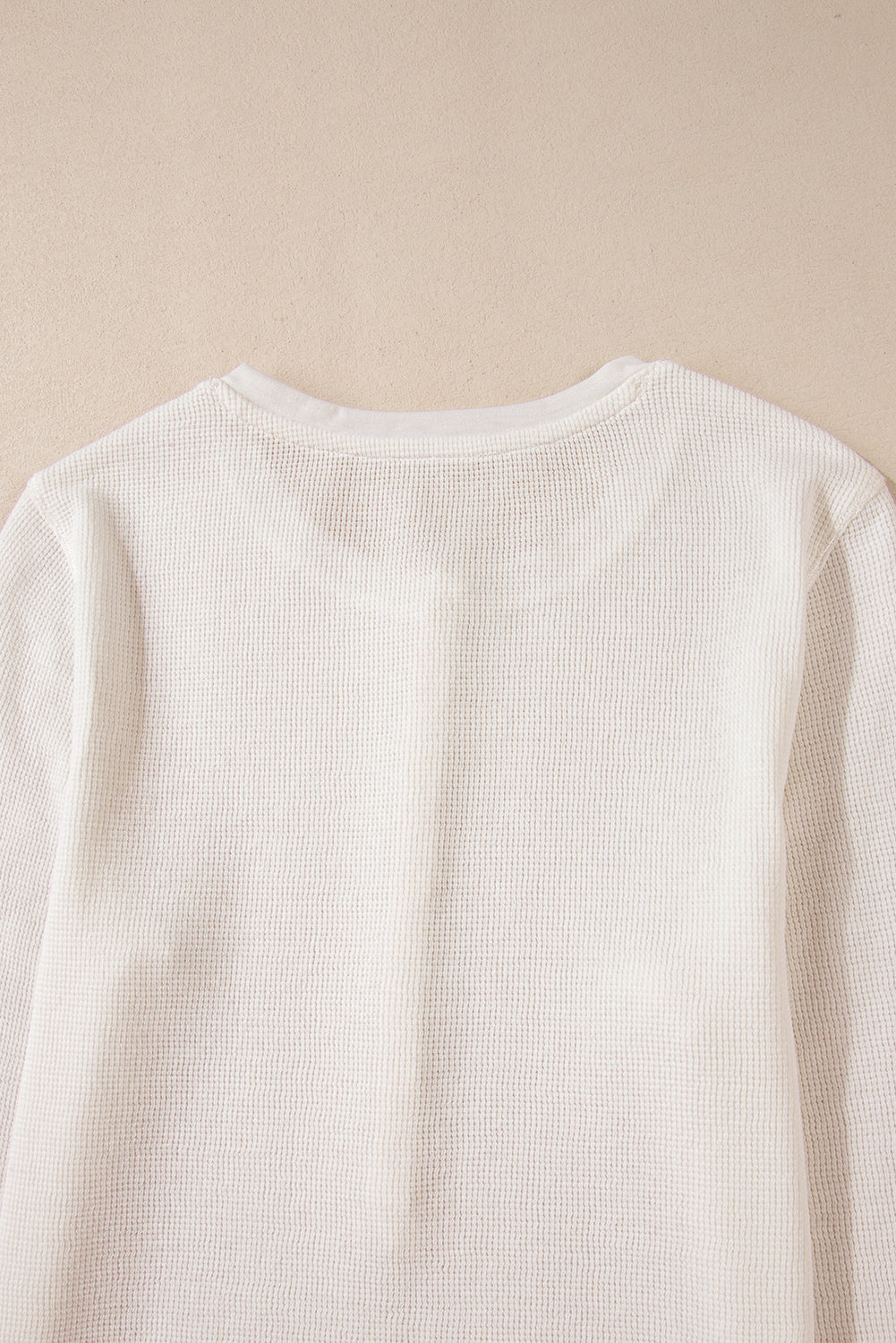 Solid Colour Waffle Half Button Long Sleeve Top | White