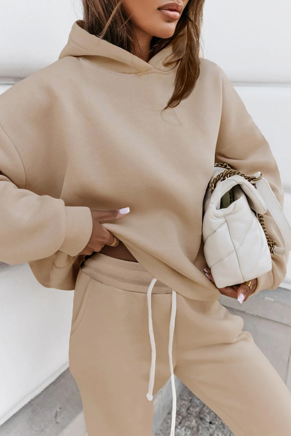 Chunky Two-Piece Hooded Sweatsuit | Pale Khaki