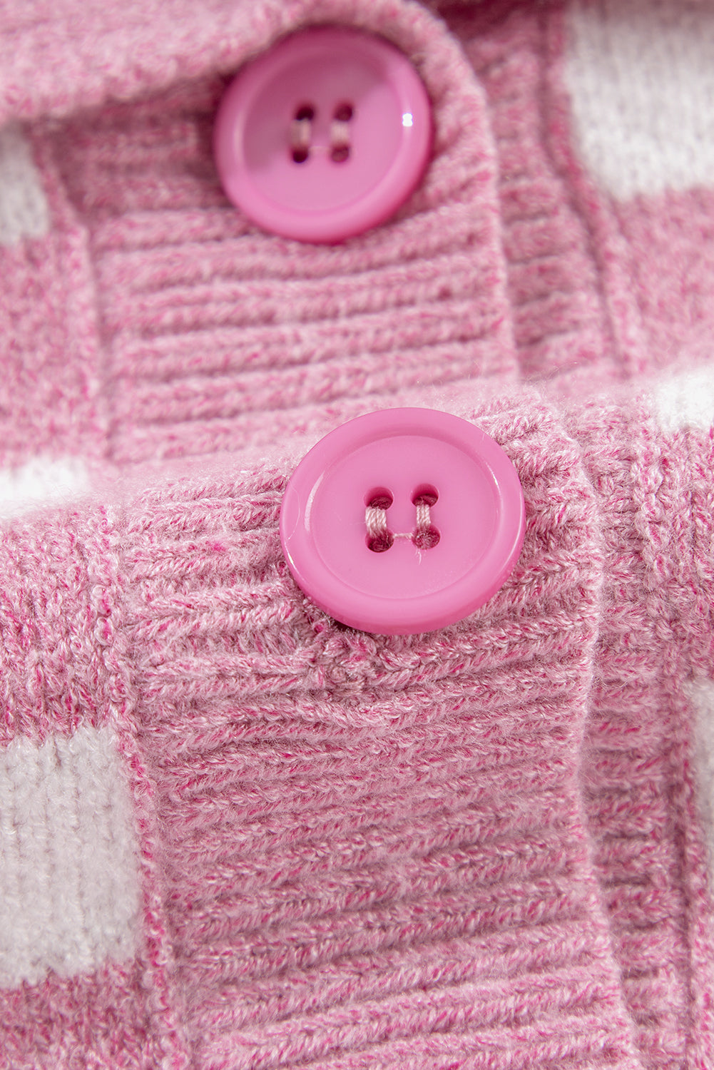 Checkered Buttons Collar V Neck Drop Shoulder Sweater | Pink