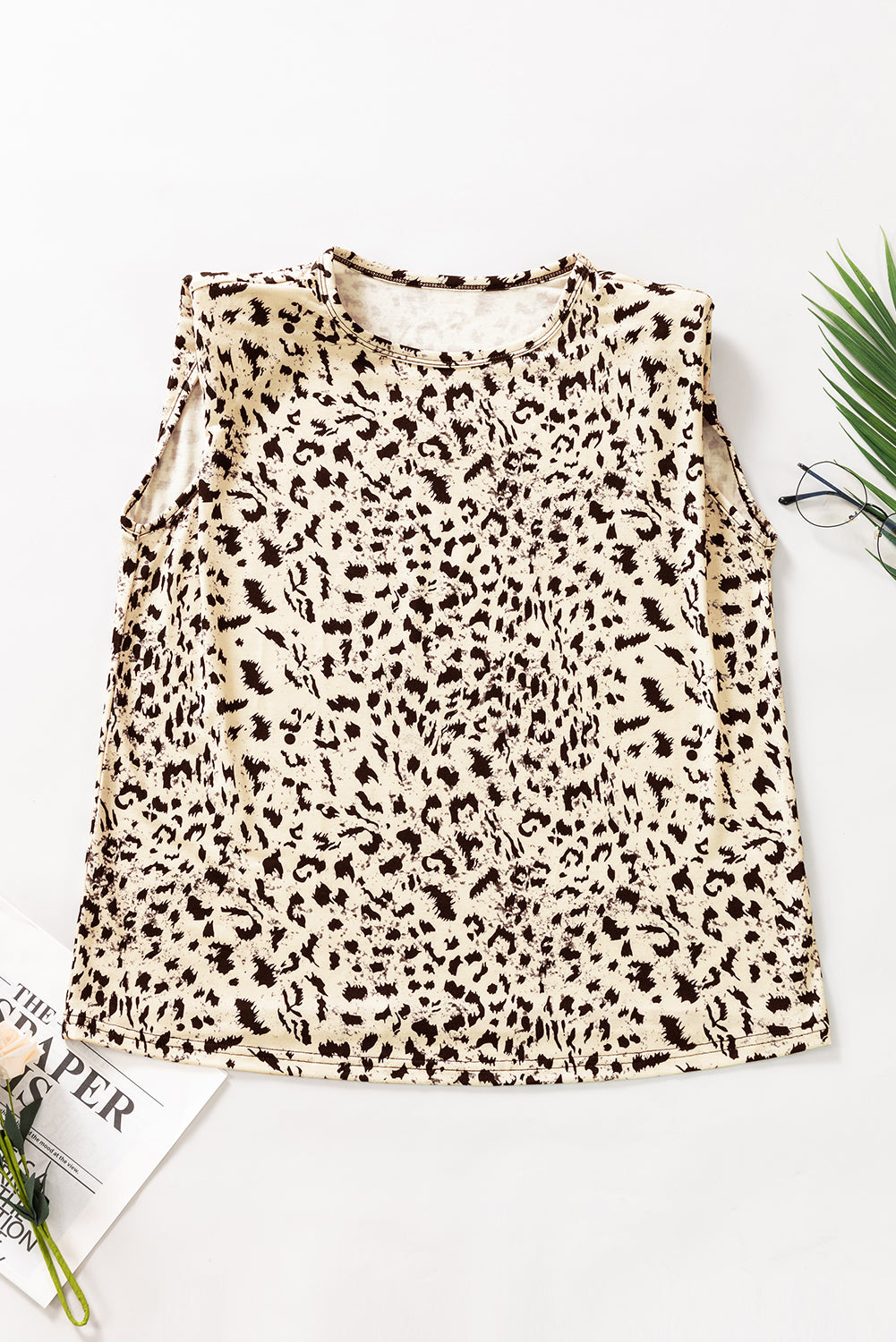 Leopard Print Boxy Fit Sleeveless Top | Beige