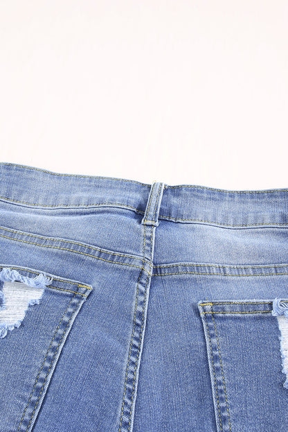 Ripped Tassel Bermuda Denim Shorts | Sky Blue