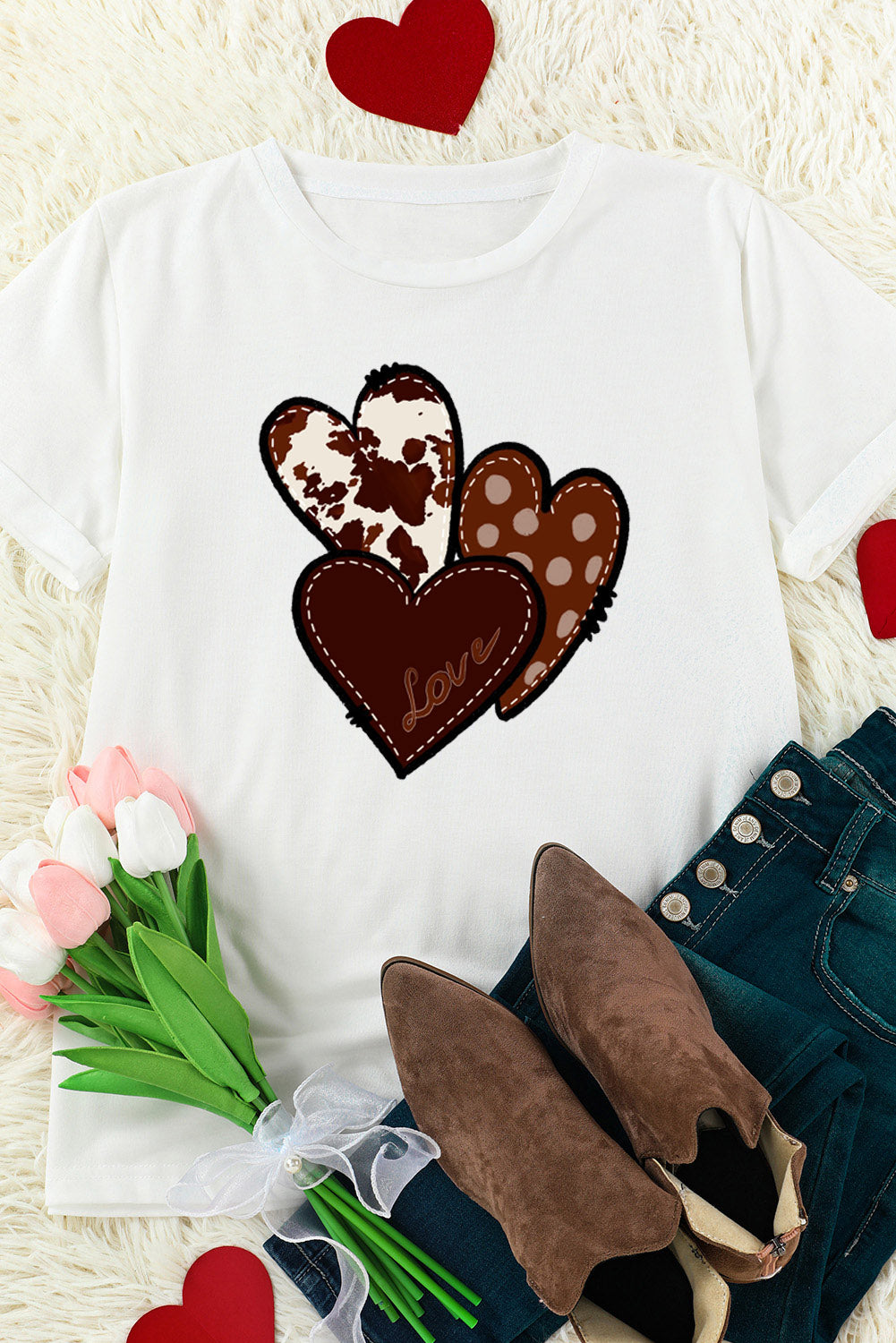 Western Valentines Heart Graphic T-Shirt | White