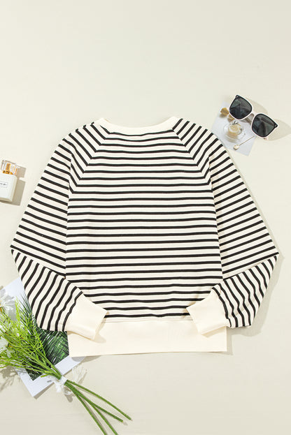 Ciao Amore Graphic Buttoned Pullover Sweatshirt | Black Stripe