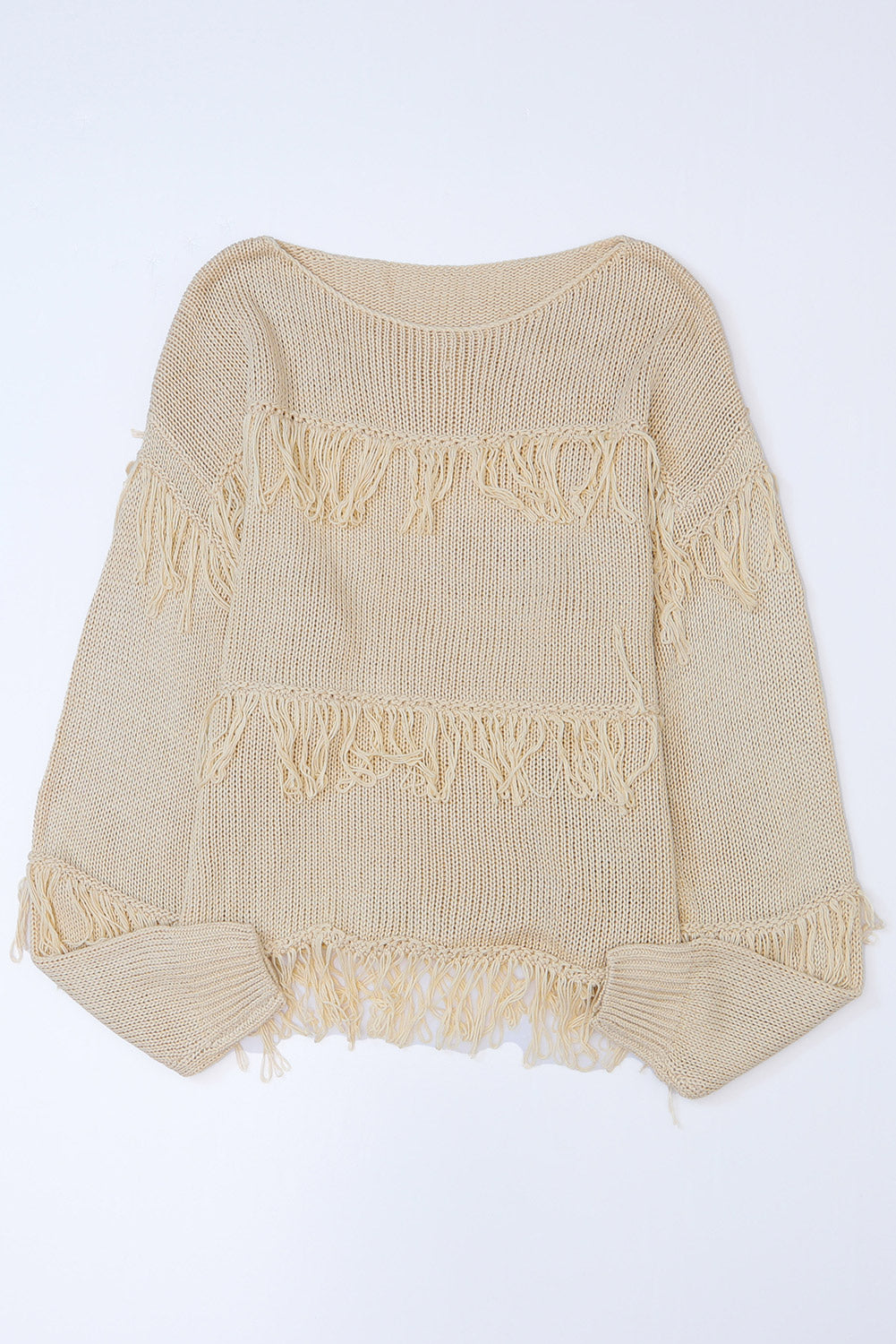 Boho Tasseled Knitted Sweater | Khaki