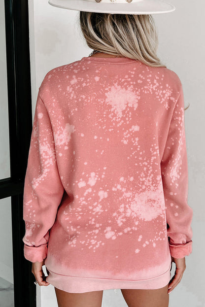 Halloween Pattern Bleached Crewneck Sweatshirt | Pink