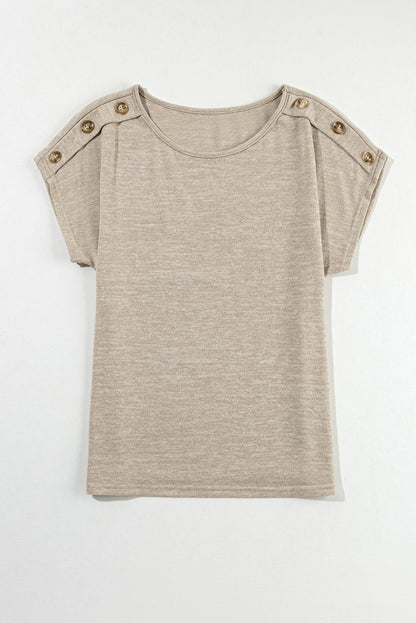 Button Detail Batwing Sleeve Casual Tee | Smoke Gray