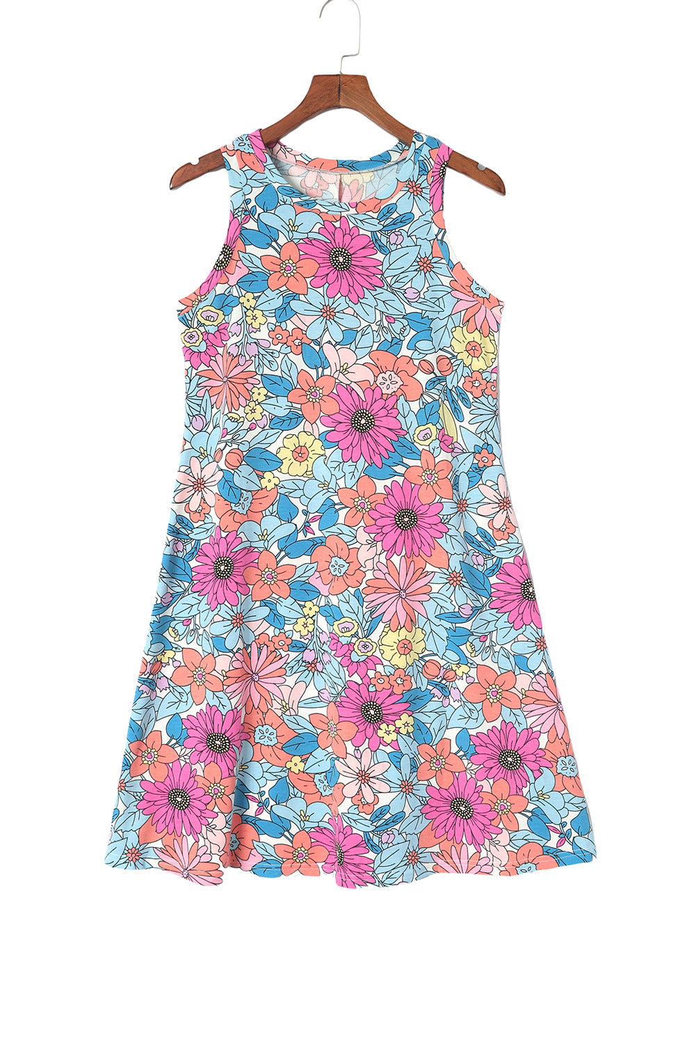 Round Neck Sleeveless Floral Mini Dress | Multicolour