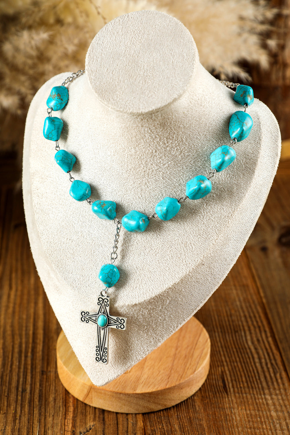 Turquoise Cross Pendant Necklace | Peacock Blue