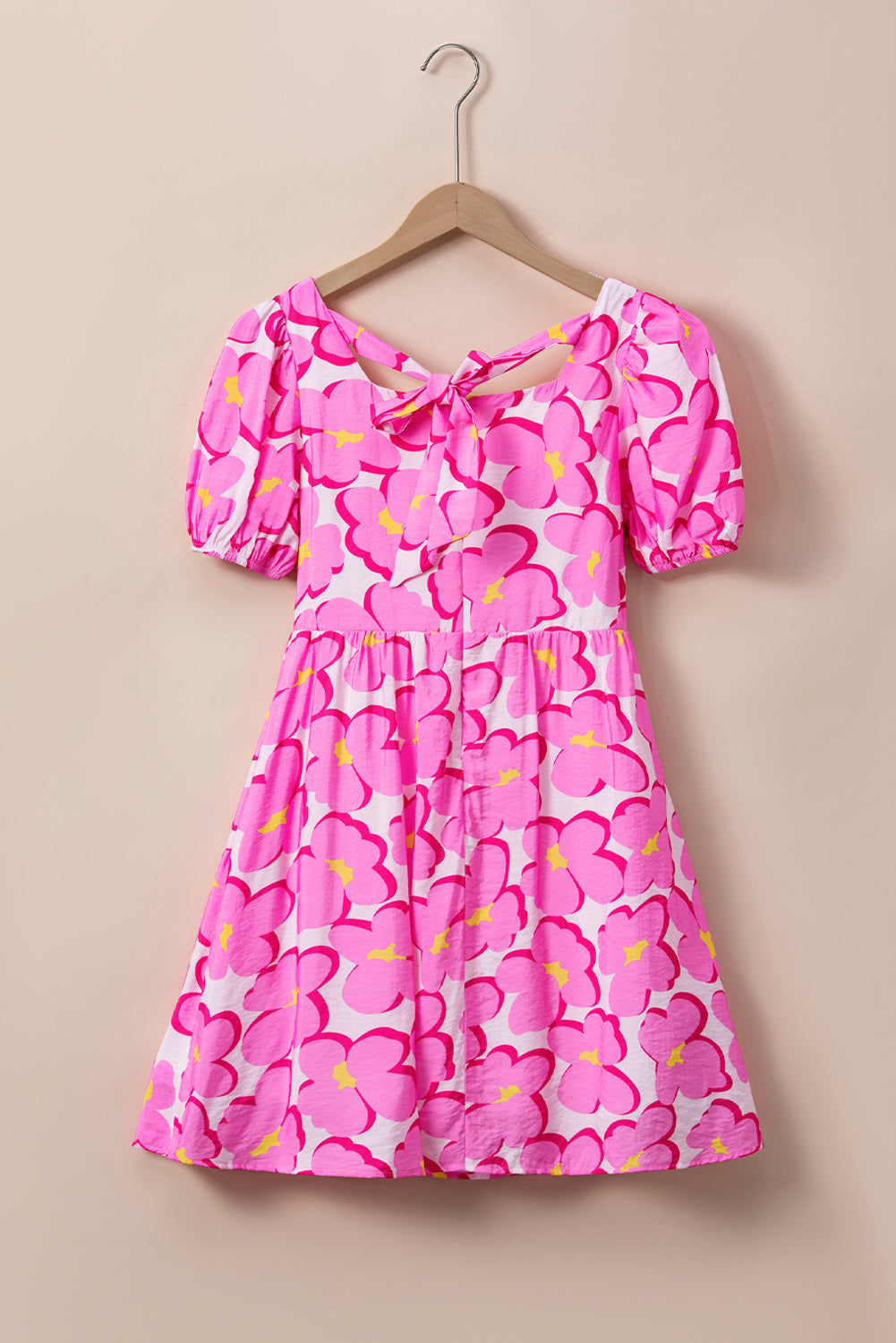 Floral Print Square Neck Empire Waist Flowy Dress | Rose