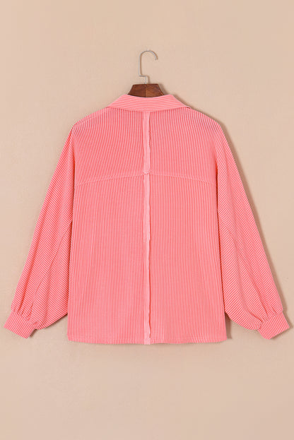 Corded Flap Pocket Henley Top | Pink