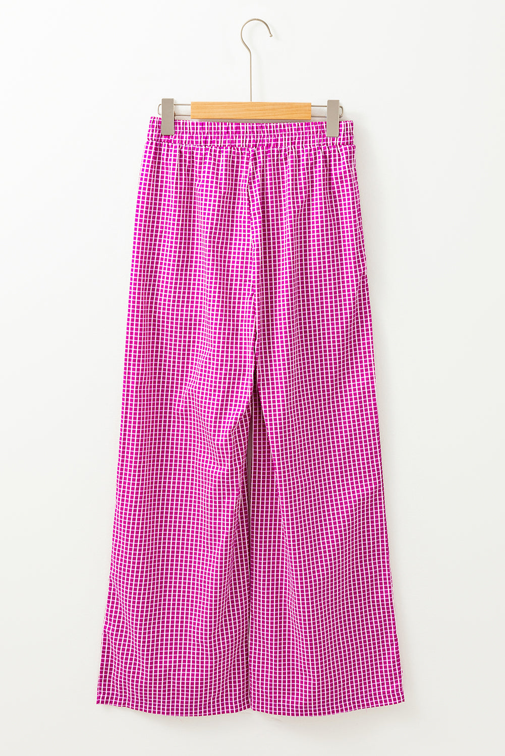 Plaid Print Drawstring High Waist Wide Leg Casual Pants | Pink