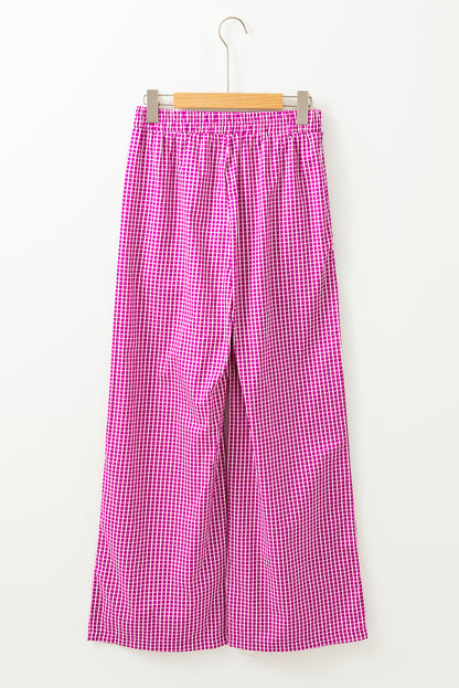 Plaid Print Drawstring High Waist Wide Leg Casual Pants | Pink