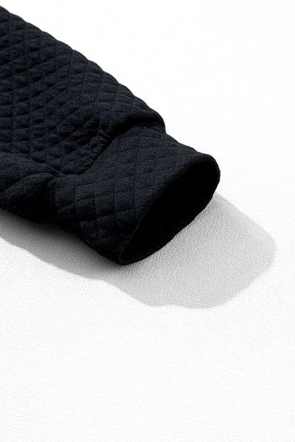 Solid Half Zipper Quilted Pullover Sweatshirt | Black