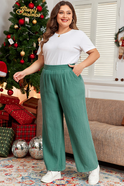 Plus Size Textured Frayed Edge Wide Leg Pants | Smoke Green