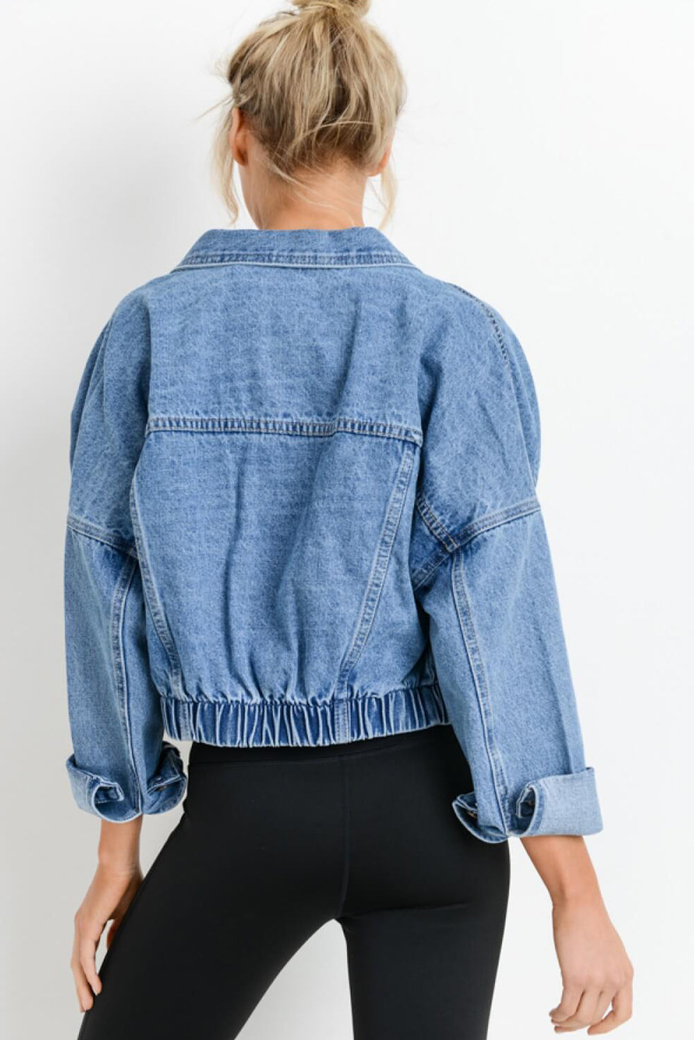 Medium Wash Chunky Cropped Denim Jacket | Sky Blue