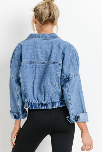 Medium Wash Chunky Cropped Denim Jacket | Sky Blue