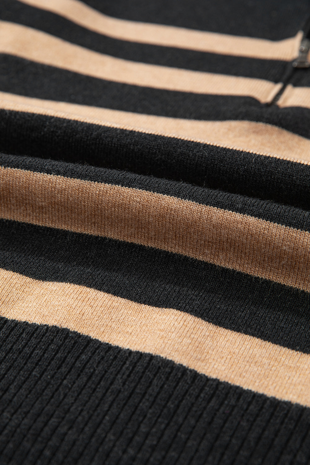 Collared Quarter Zipper Oversized Sweater | Black Stripe