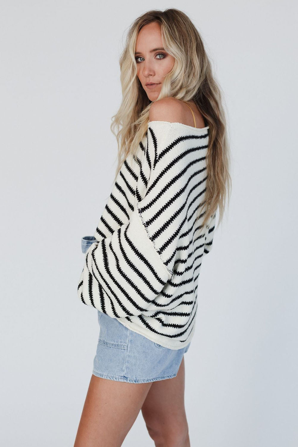 Striped Drop Shoulder Oversized Sweater | Black