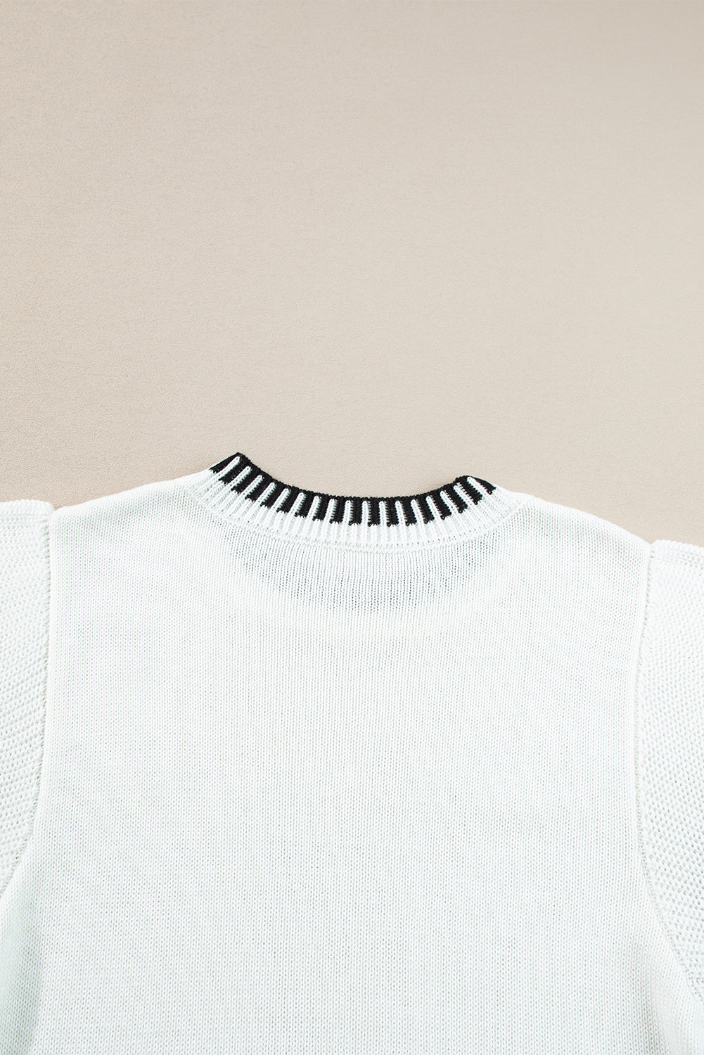 Contrast Trim Round Neck Batwing Sleeve Knitted Top | White