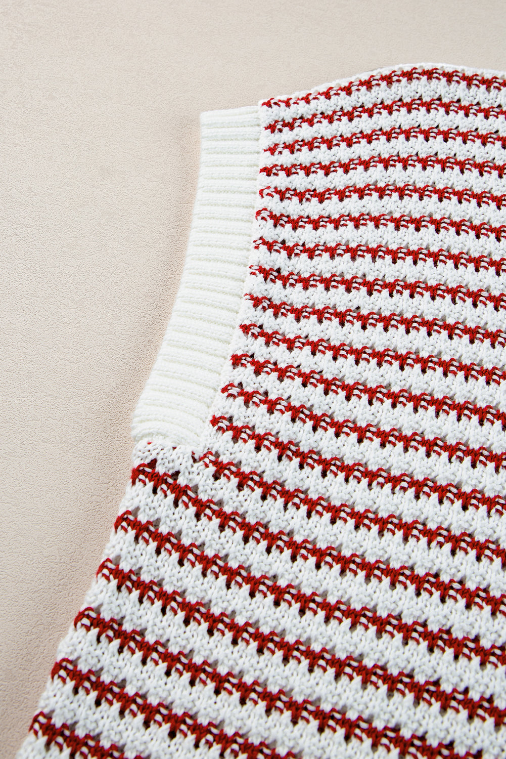 Ribbed Trim Loose Fit Knitted Sweater Vest | Red Stripe