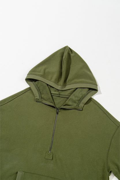 Solid Kangaroo Pocket Half Zipper Oversized Hoodie | Moss Green