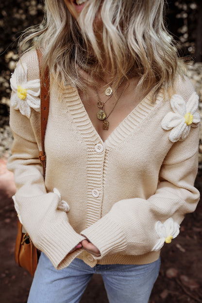 Elegant Flower Decor Button Front Cardigan | Parchment