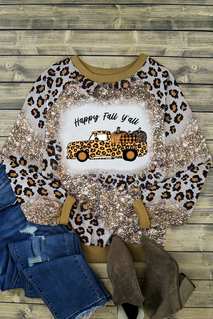 Tie Dyed Pumpkin Truck Graphic Long Sleeve Top | Leopard