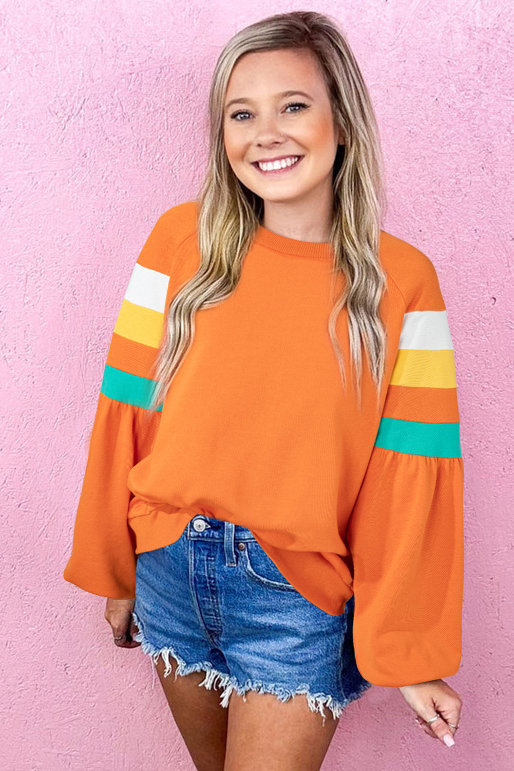 Colour Block Sleeve Exposed Seam Raglan Sweatshirt | Flamingo