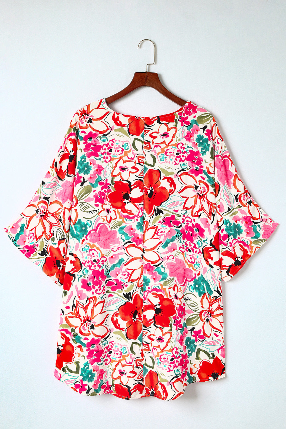 Plus Size Floral Print Kimono Sleeve Shirt | Rose