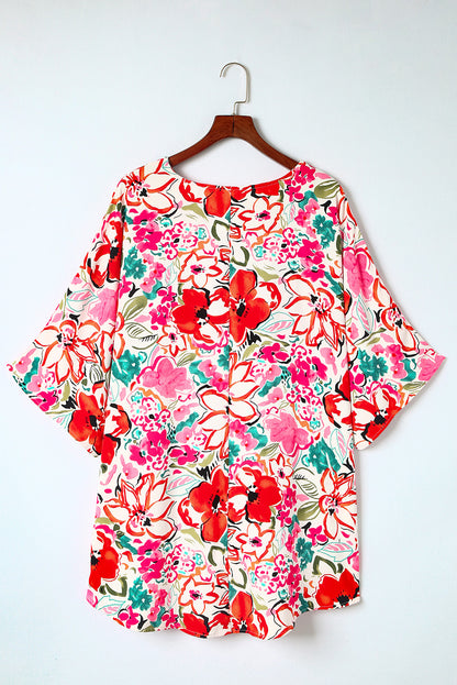 Plus Size Floral Print Kimono Sleeve Shirt | Rose