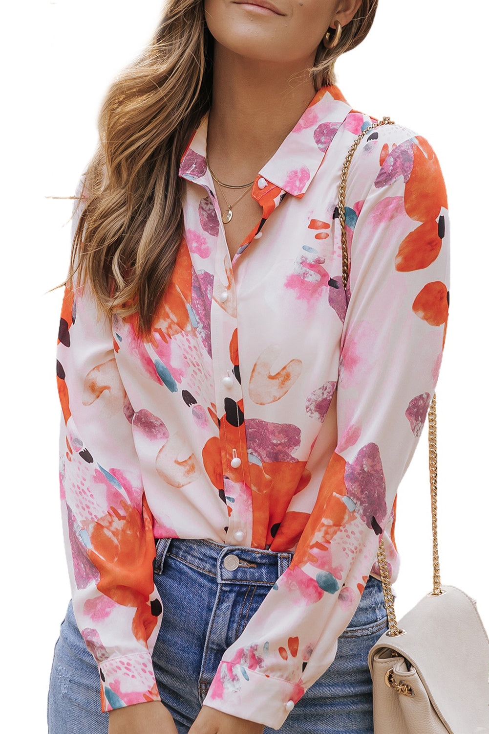 Abstract Print Long Sleeve Button-Down Shirt | Multicolour