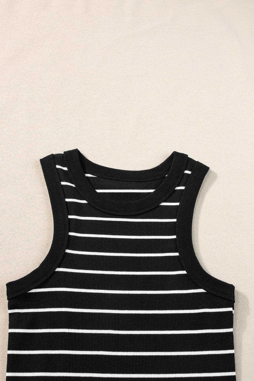 Ribbed Knit Tank Mini Dress | Black Stripe