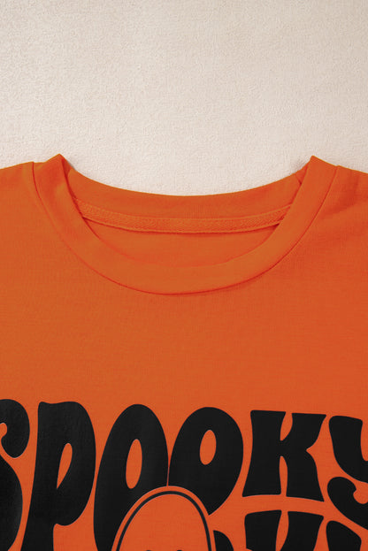 Spooky Vibe Ghost Print Crewneck Halloween T Shirt | Orange