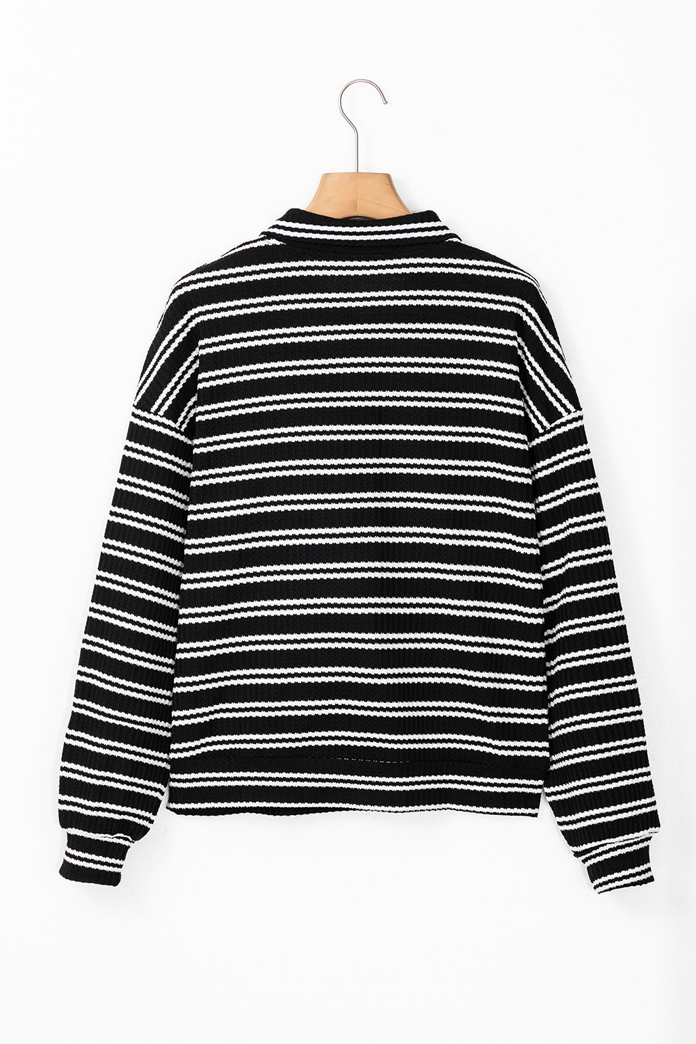 Textured Quarter Zip Collar Long Sleeve Top | Black Stripe