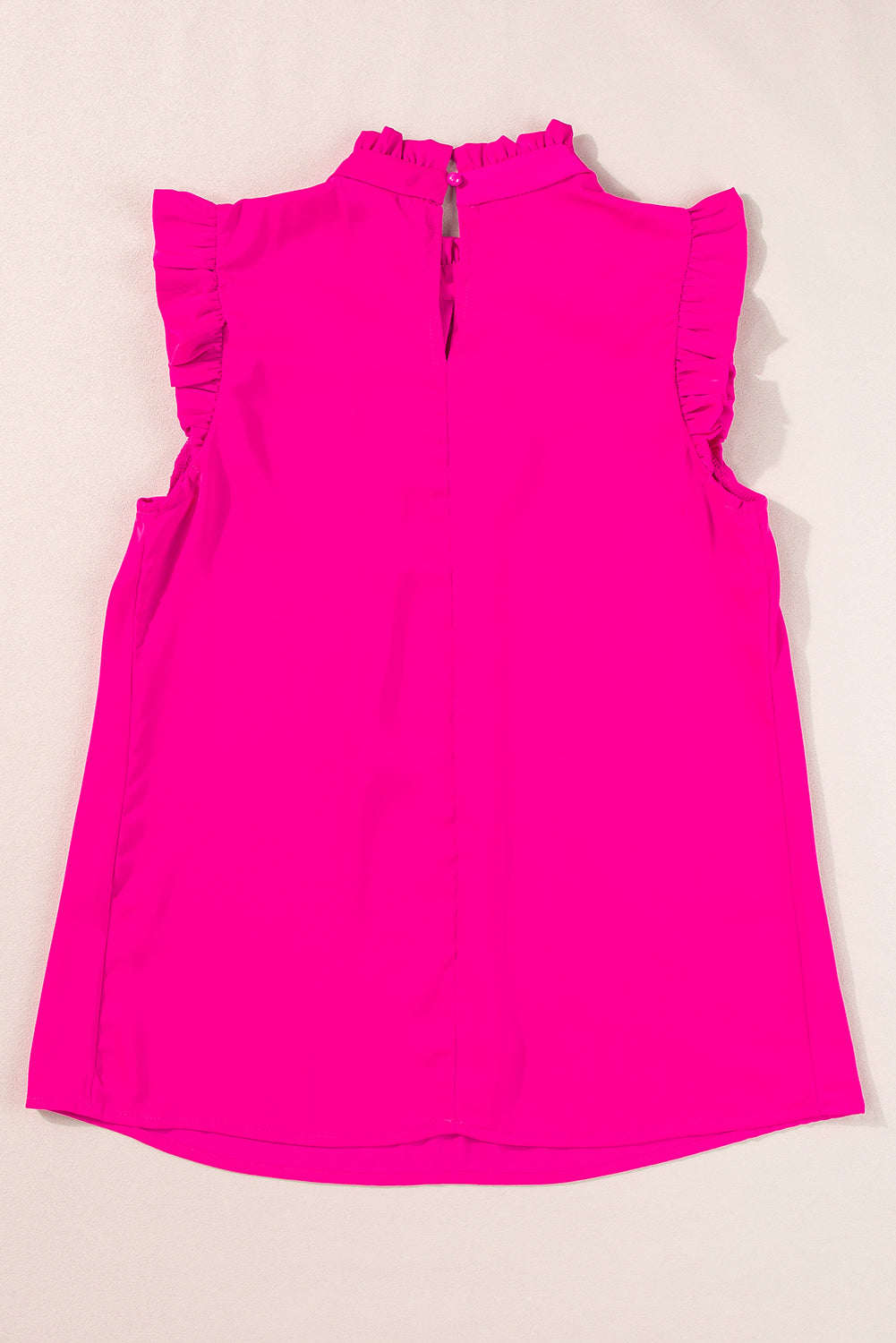 Pleated Mock Neck Frilled Trim Sleeveless Top | Bright Pink