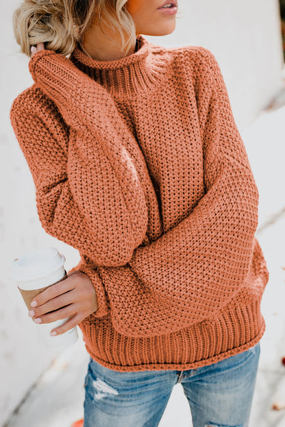 Oversized Chunky Batwing Long Sleeve Turtleneck Sweater | Orange