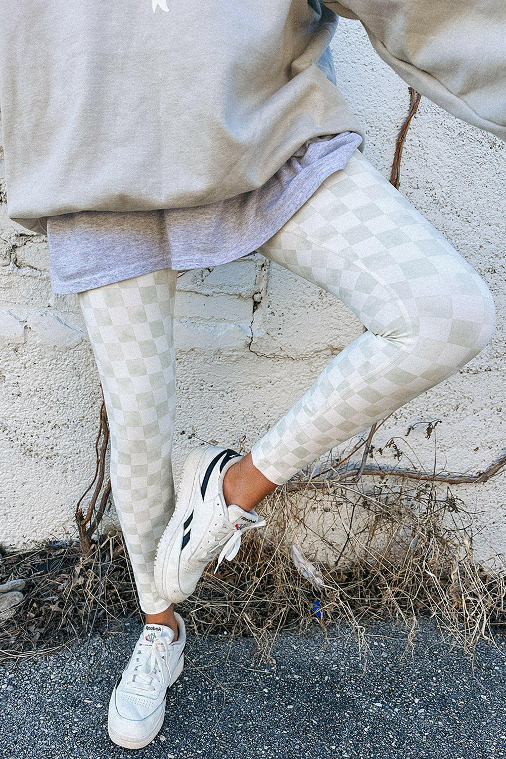 Checkered Pattern High Waist Skinny Leggings | Gray