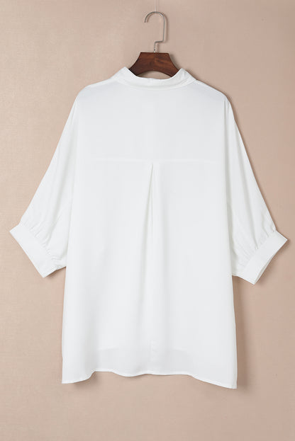 3/4 Puff Sleeve Oversize Shirt | White